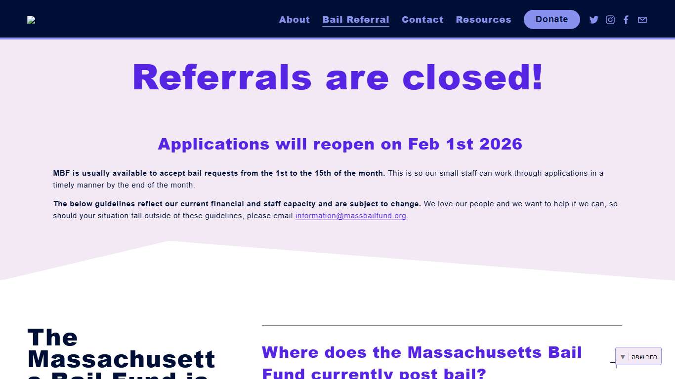 MBF - Bail Referral Support Fair Justice — Get Help Now — Massachusetts Bail Fund